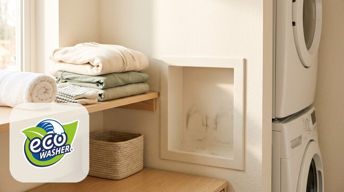 College dorm laundry declutter scene for EcoWasher Pro detergent-free