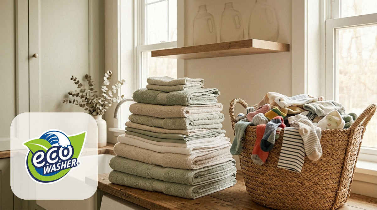 Growing-household detergent-free laundry scene for EcoWasher Pro blog