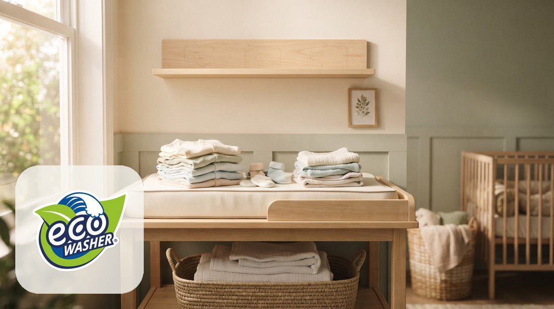 Nursery laundry scene for EcoWasher SE detergent-free baby clothes