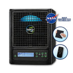 SafeAir™ Ultra X5 air purifier with NASA-inspired PCO badge, washable filter and remote control callouts.